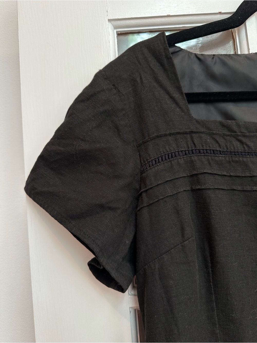 Vintage Mary McFadden Chic Black Gothic Career Midi Linen Dress Size 12 Large - Picture 2 of 9